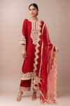Buy_Sheetal Batra_Red Embroidery Round Neck Choga With Salwar _at_Aza_Fashions