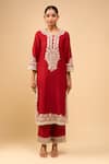 Shop_Sheetal Batra_Red Embroidery Round Neck Choga With Salwar _Online_at_Aza_Fashions