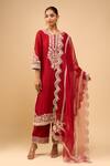 Shop_Sheetal Batra_Red Embroidery Round Neck Choga With Salwar 