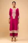 Sheetal Batra_Pink Embroidery Round Neck Hot Choga With Salwar _at_Aza_Fashions