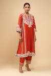 Sheetal Batra_Orange Embroidery Round Neck Burnt Choga With Salwar _Online_at_Aza_Fashions