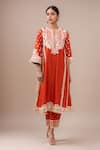 Buy_Sheetal Batra_Orange Embroidery Round Neck Burnt Choga With Salwar _at_Aza_Fashions