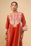 Sheetal Batra_Orange Embroidery Round Neck Burnt Choga With Salwar _at_Aza_Fashions