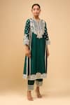 Shop_Sheetal Batra_Emerald Green Embroidery Round Neck Choga With Salwar _Online_at_Aza_Fashions