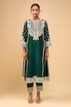 Buy_Sheetal Batra_Emerald Green Embroidery Round Neck Choga With Salwar 