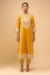 Shop_Sheetal Batra_Yellow Embroidery Round Neck Mustard Choga With Salwar Set 
