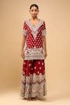 Sheetal Batra_Red Embroidery V-neck Kurta With Sharara Set _Online_at_Aza_Fashions