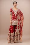 Buy_Sheetal Batra_Red Embroidery V-neck Kurta With Sharara Set _at_Aza_Fashions