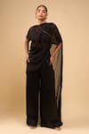 AK-OK_Black Asymmetric, Round Neck Drape Top With Trouser _Online_at_Aza_Fashions
