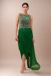 Buy_Anamika Khanna_Emerald Green Beads, Sequins Round Neck Embroidered Skirt Set _at_Aza_Fashions