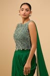 Anamika Khanna_Emerald Green Beads, Sequins Round Neck Embroidered Skirt Set _Online_at_Aza_Fashions