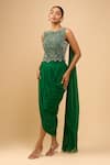 Buy_Anamika Khanna_Emerald Green Beads, Sequins Round Neck Embroidered Skirt Set _Online_at_Aza_Fashions