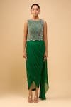 Anamika Khanna_Emerald Green Beads, Sequins Round Neck Embroidered Skirt Set _at_Aza_Fashions