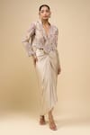 Anamika Khanna_Ivory Beads V-neck Embroidered Jacket Set _Online_at_Aza_Fashions