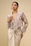 Shop_Anamika Khanna_Ivory Beads V-neck Embroidered Jacket Set _Online_at_Aza_Fashions