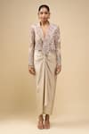 Buy_Anamika Khanna_Ivory Beads V-neck Embroidered Jacket Set 