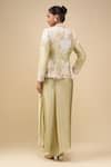 Shop_Anamika Khanna_Green Silk Embroidery Mandarin Collar Lime Peplum Top Set _at_Aza_Fashions