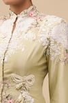 Buy_Anamika Khanna_Green Silk Embroidery Mandarin Collar Lime Peplum Top Set 