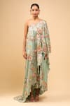 Shop_Anamika Khanna_Blue Embroidery, Sequins Asymmetric Draped Skirt Set _Online_at_Aza_Fashions
