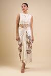 Buy_Anamika Khanna_Ivory Beads, Embroidery Round Neck Skirt Set 
