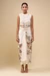 Shop_Anamika Khanna_Ivory Beads, Embroidery Round Neck Skirt Set 