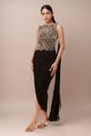 Buy_Anamika Khanna_Black Beads, Sequins Round Neck Draped Skirt Set _at_Aza_Fashions
