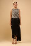 Anamika Khanna_Black Beads, Sequins Round Neck Draped Skirt Set _Online_at_Aza_Fashions