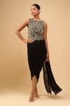 Buy_Anamika Khanna_Black Beads, Sequins Round Neck Draped Skirt Set _Online_at_Aza_Fashions