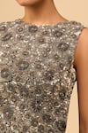 Anamika Khanna_Black Beads, Sequins Round Neck Draped Skirt Set _at_Aza_Fashions