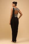 Shop_Anamika Khanna_Black Beads, Sequins Round Neck Draped Skirt Set _at_Aza_Fashions