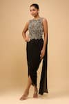 Shop_Anamika Khanna_Black Beads, Sequins Round Neck Draped Skirt Set 