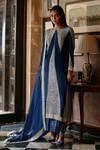 Buy_House Of Kotwara_Blue Georgette, Cotton, Silk Organza Sequins, Royal Art Deco Kurta Set _at_Aza_Fashions