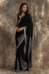 Buy_House Of Kotwara_Black Georgette, Cotton Sequins V-neck Art Deco Saree Set _at_Aza_Fashions
