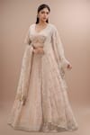 Buy_Samyukta Singhania_Peach Net Sequins, Pearls Floral Embroidered Lehenga Set _at_Aza_Fashions