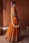 Buy_Kapda Dori_Rust Tissue Sequins, Pearls Sweetheart Neck Orange Embellished Lehenga Set _Online_at_Aza_Fashions
