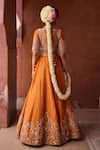 Kapda Dori_Rust Tissue Sequins, Pearls Sweetheart Neck Orange Embellished Lehenga Set _Online_at_Aza_Fashions