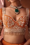 Buy_Kapda Dori_Rust Tissue Sequins, Pearls Sweetheart Neck Orange Embellished Lehenga Set 