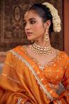 Kapda Dori_Rust Mirrors, Sequins, Pearls Round Neck Orange Banarsi Silk Lehenga Set _at_Aza_Fashions
