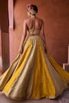 Kapda Dori_Silk, Organza Sequins Halter Neck Sage Green And Mustard Designer Lehenga Set _Online_at_Aza_Fashions