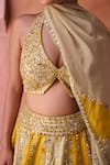 Shop_Kapda Dori_Silk, Organza Sequins Halter Neck Sage Green And Mustard Designer Lehenga Set 