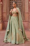 Buy_Kapda Dori_Mint Pearls, Sequins, Stones Sweetheart Neck Green Designer Lehenga Set _at_Aza_Fashions