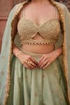 Shop_Kapda Dori_Mint Pearls, Sequins, Stones Sweetheart Neck Green Designer Lehenga Set _Online_at_Aza_Fashions