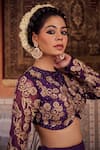 Buy_Kapda Dori_Purple Organza, Silk Pearls, Sequins Round Neck Designer Lehenga Set _Online_at_Aza_Fashions