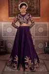 Shop_Kapda Dori_Purple Organza, Silk Pearls, Sequins Round Neck Designer Lehenga Set _Online_at_Aza_Fashions