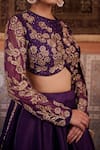 Kapda Dori_Purple Organza, Silk Pearls, Sequins Round Neck Designer Lehenga Set _at_Aza_Fashions