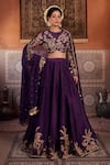 Buy_Kapda Dori_Purple Organza, Silk Pearls, Sequins Round Neck Designer Lehenga Set _at_Aza_Fashions
