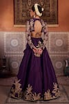 Shop_Kapda Dori_Purple Organza, Silk Pearls, Sequins Round Neck Designer Lehenga Set _at_Aza_Fashions
