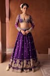 Buy_Kapda Dori_Purple Georgette Sequins, Pearls Round Neck Dori And Lehenga Set _Online_at_Aza_Fashions