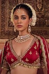 Shop_Kapda Dori_Maroon Sequins, Stones, Embroidery V-neck Designer Lehenga Set _Online_at_Aza_Fashions