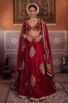 Buy_Kapda Dori_Maroon Sequins, Stones, Embroidery V-neck Designer Lehenga Set _at_Aza_Fashions